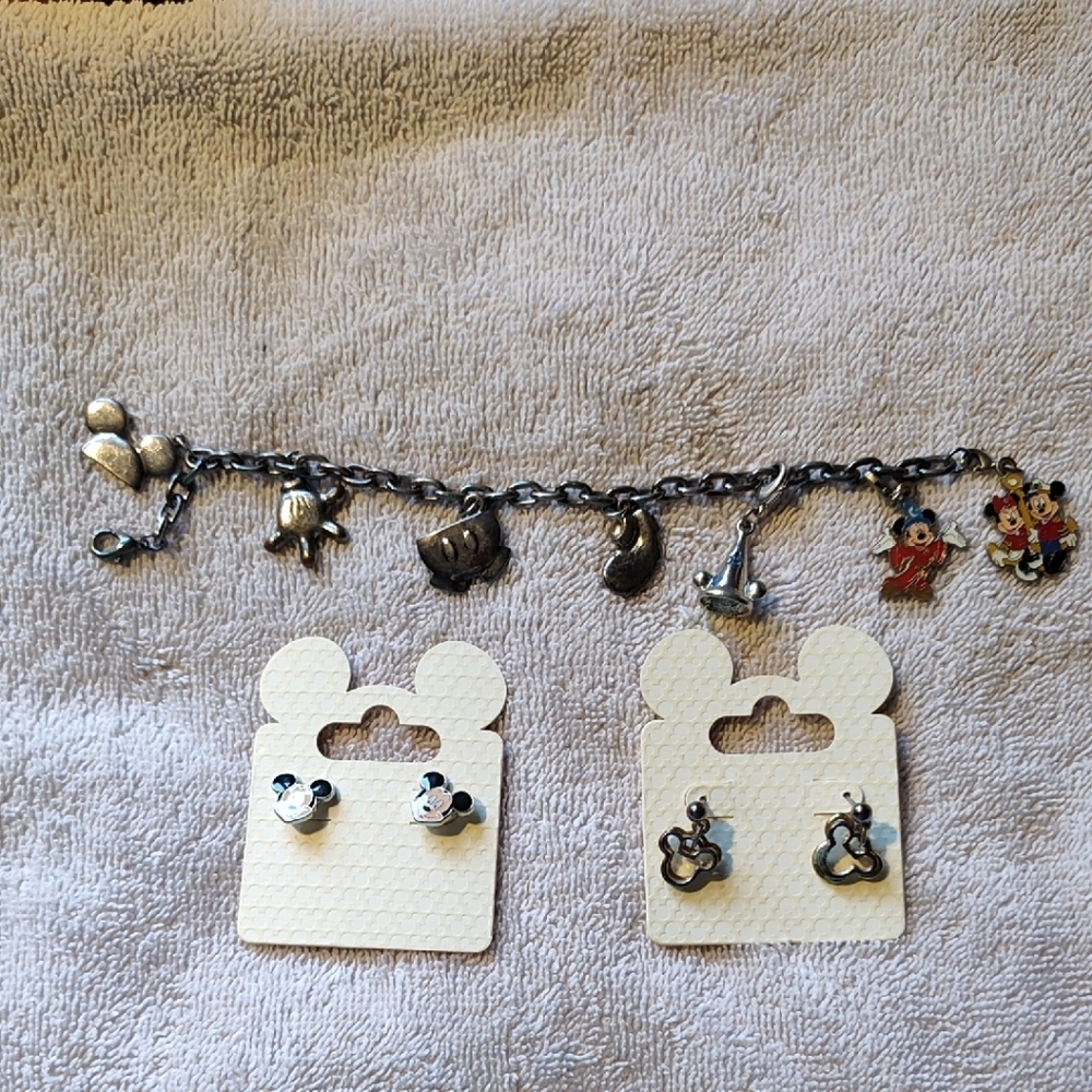 Disney Silver Charm Bracelet and Earrings Set